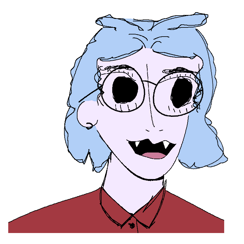 Drawing of a young nerdy vampire lady.